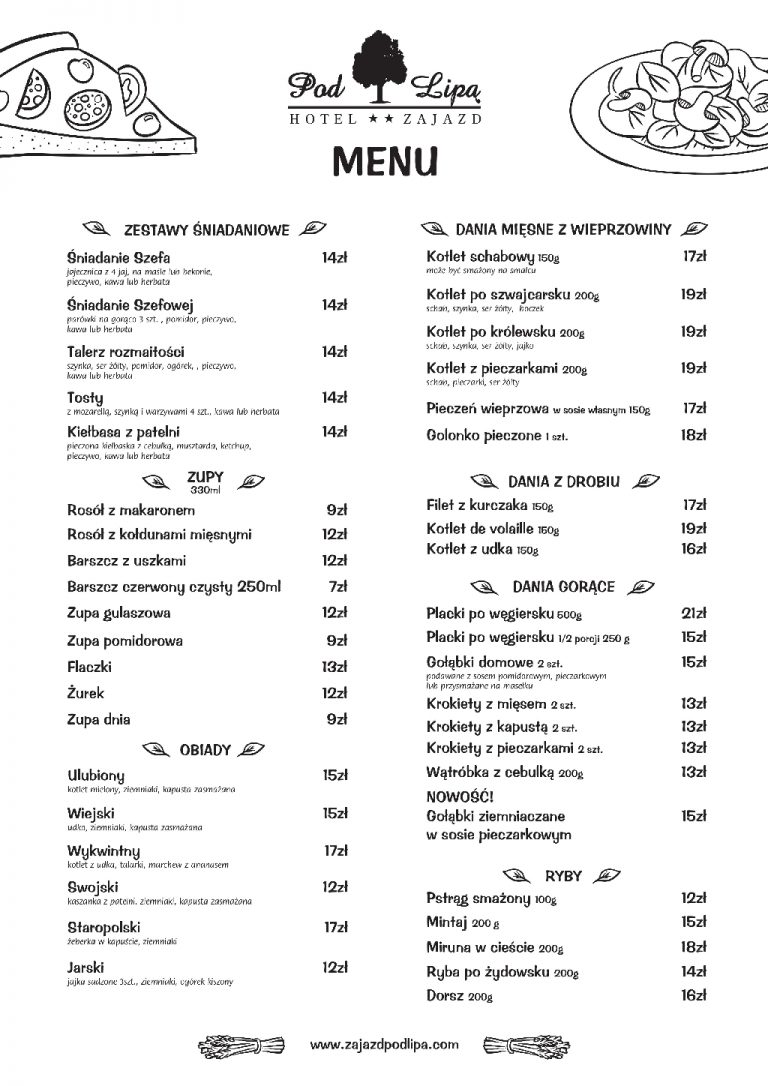 Menu Restauracji Zajazd Pod Lip Hotel Restauracja Sala Bankietowa